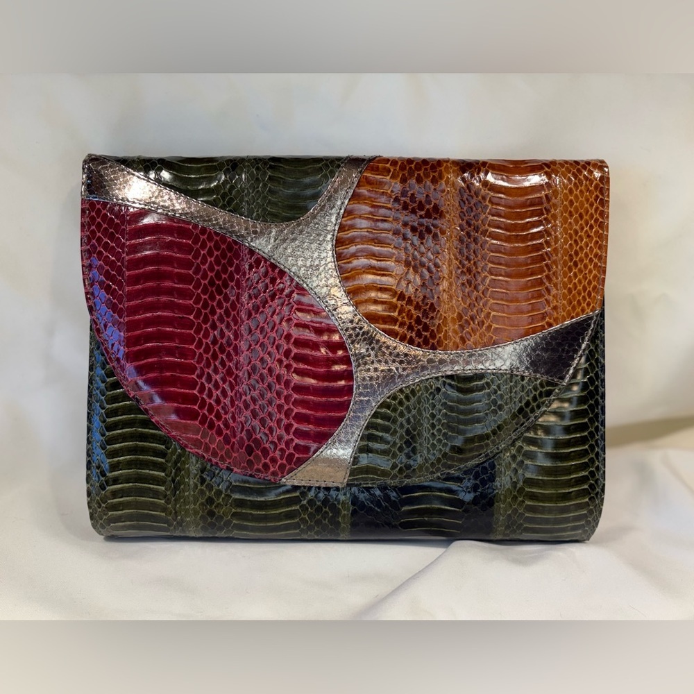 J.Renee Vinatage Multicolor Python-Effect Patchwork Clutch